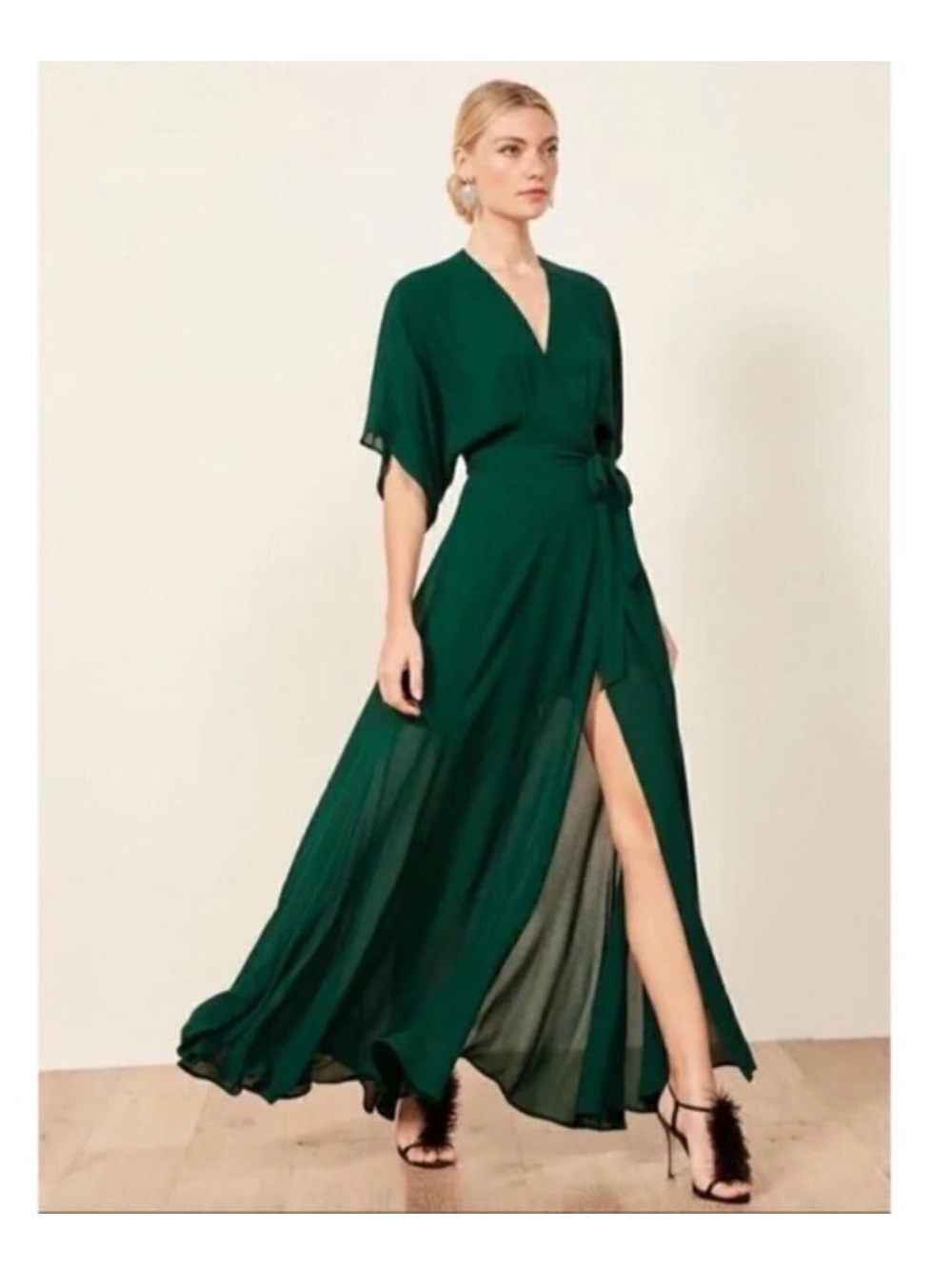 Reformation Winslow emerald green wrap dress - Sz Large Petite (LP)